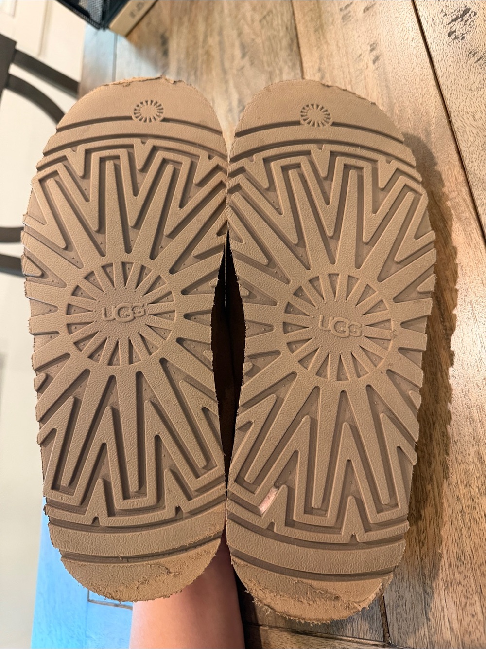 UGG Chestnut Suede Slip-On Platform Slippers with Red Trim - Picture 2 of 6